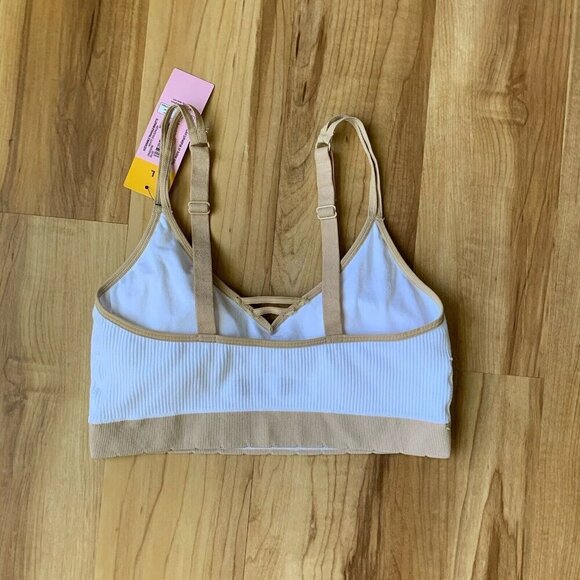 Kindly Yours Seamless Pullover Size Large Beige White Ribbed Bralette New - Picture 4 of 7